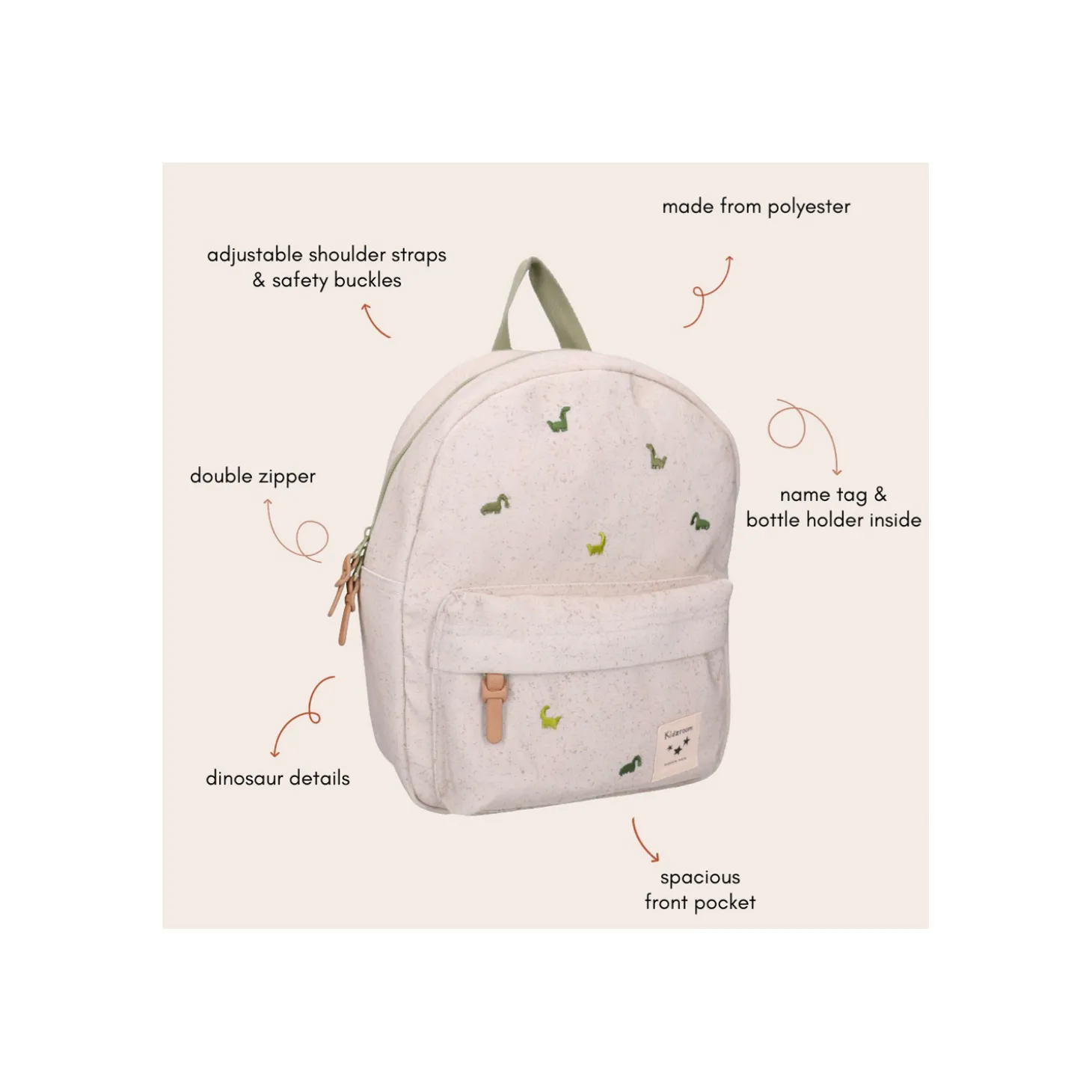 Kidzoom Sac à dos enfant dinosaures Beige