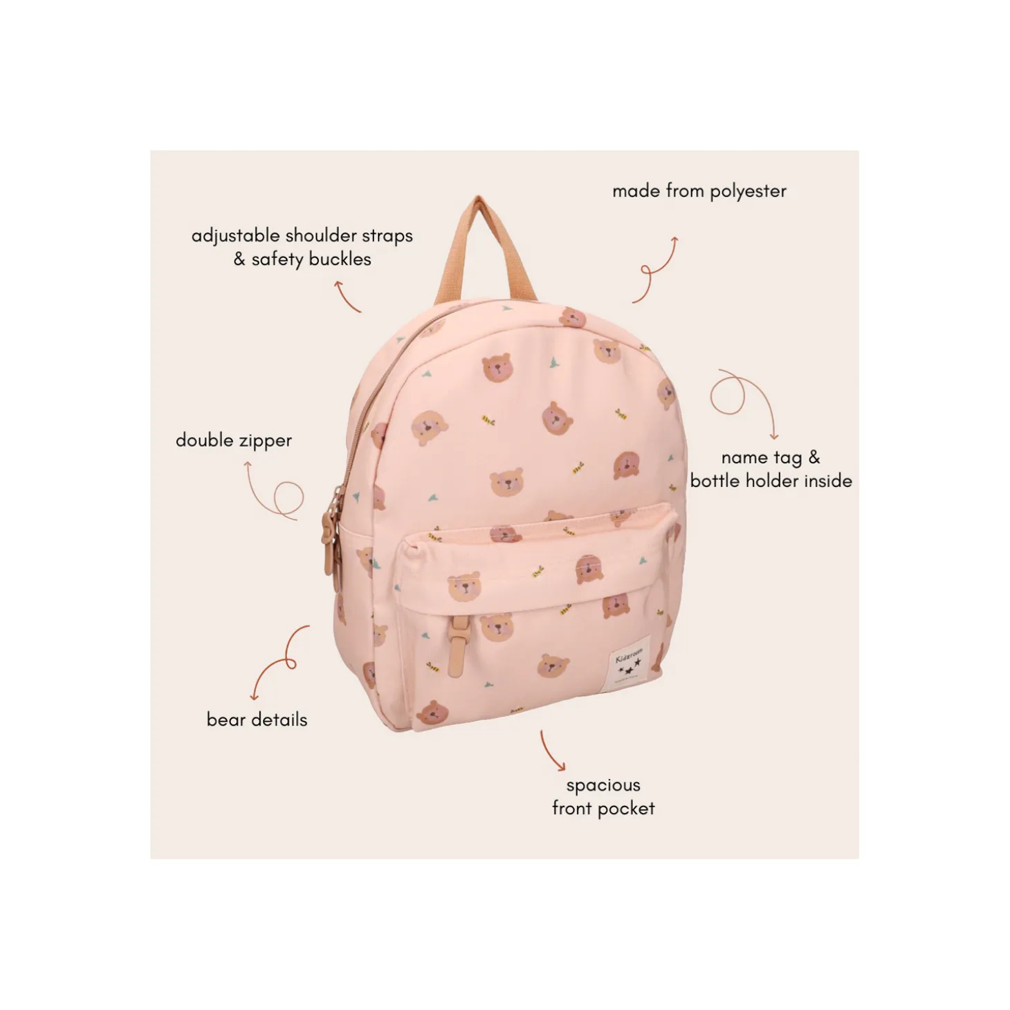 Kidzoom Sac à dos enfant oursons beige Beige