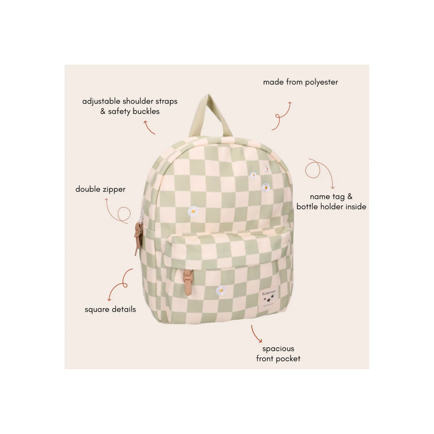 Kidzoom Sac à dos enfant pâquerettes Beige/ Vert