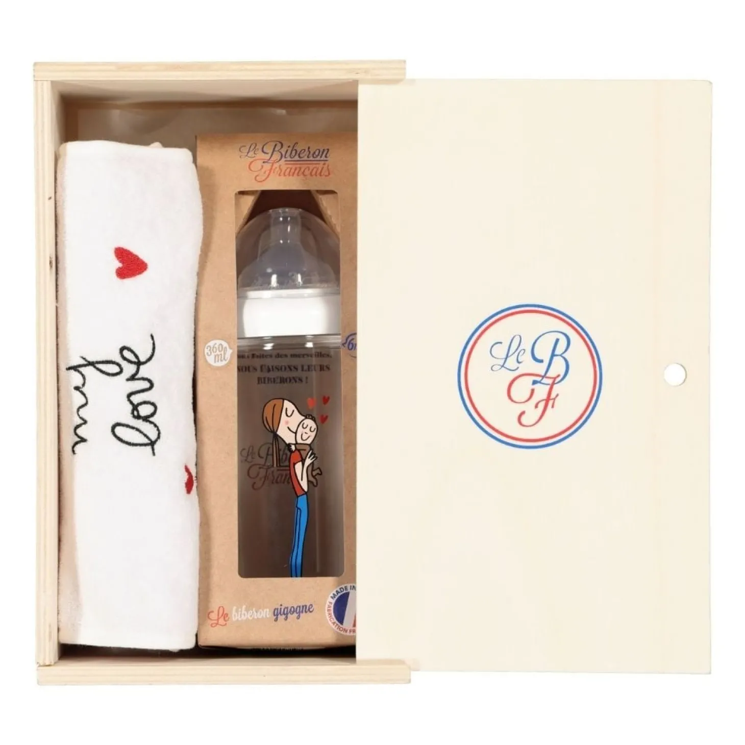 Le biberon Français Coffret biberon + bavoir My Love
