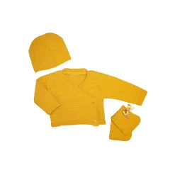 Les Chatounets                    Brassière + Bonnet et Chaussons tricot    Moutarde