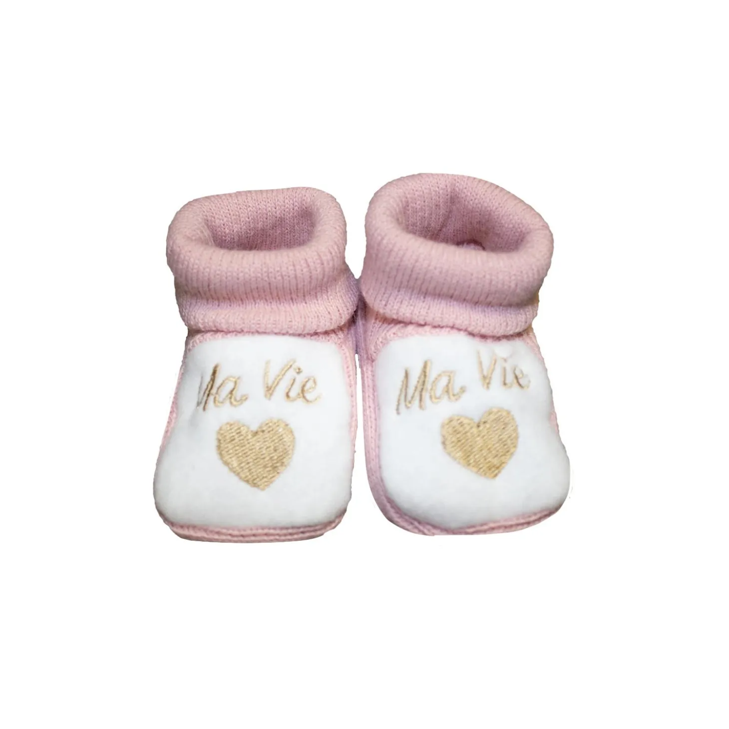 Les Chatounets Chaussons tricot Vieux Rose Naissance
