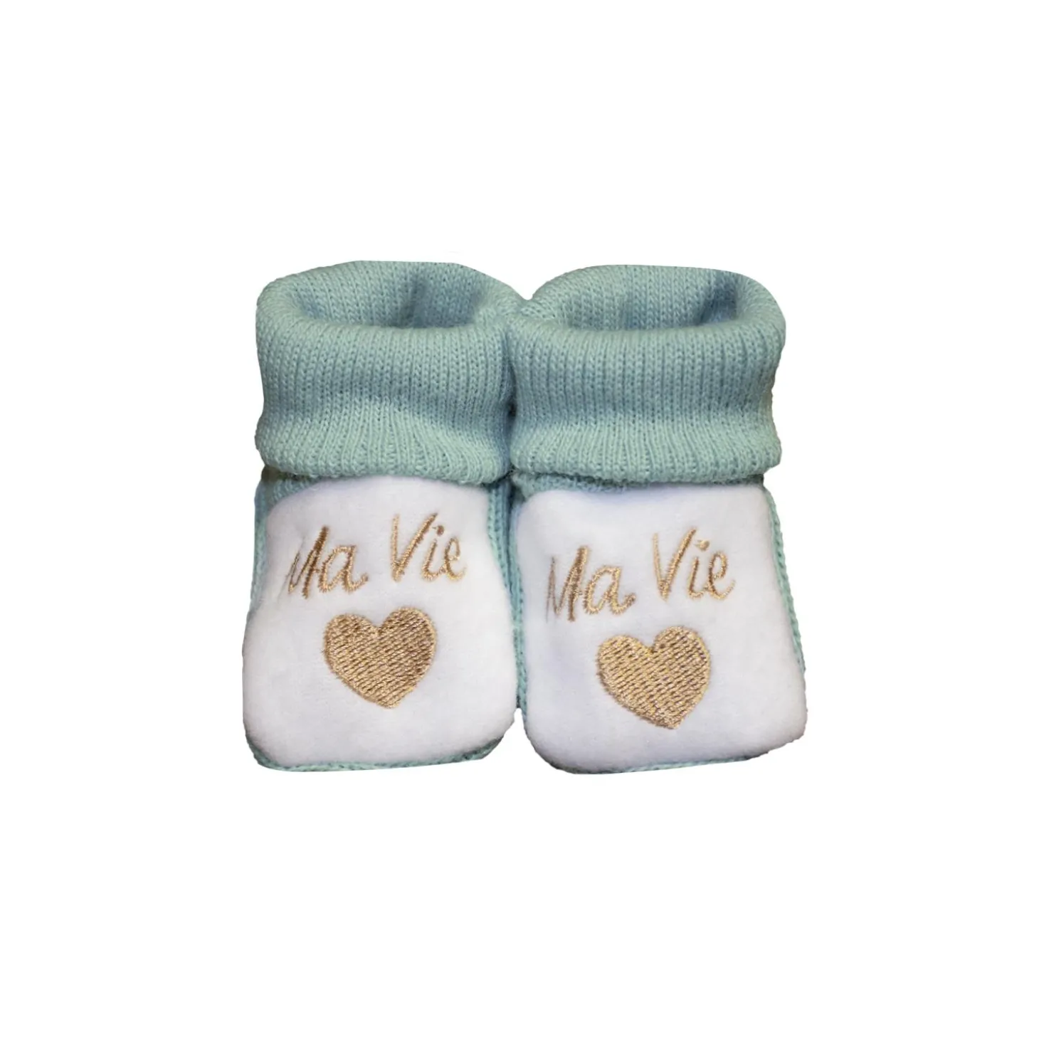 Les Chatounets Chaussons tricot Vert sauge Naissance