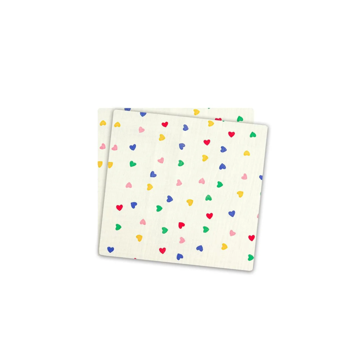 Les Chatounets Lot de 2 Langes All-over Cœur Ecru/Multicolore 72x72 cm
