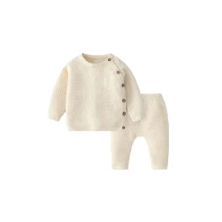 Les Chatounets                    Pull brassière + Pantalon tricot    Ecru