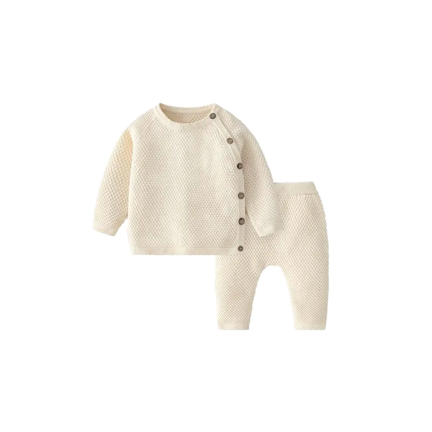 Les Chatounets Pull brassière + Pantalon tricot Ecru