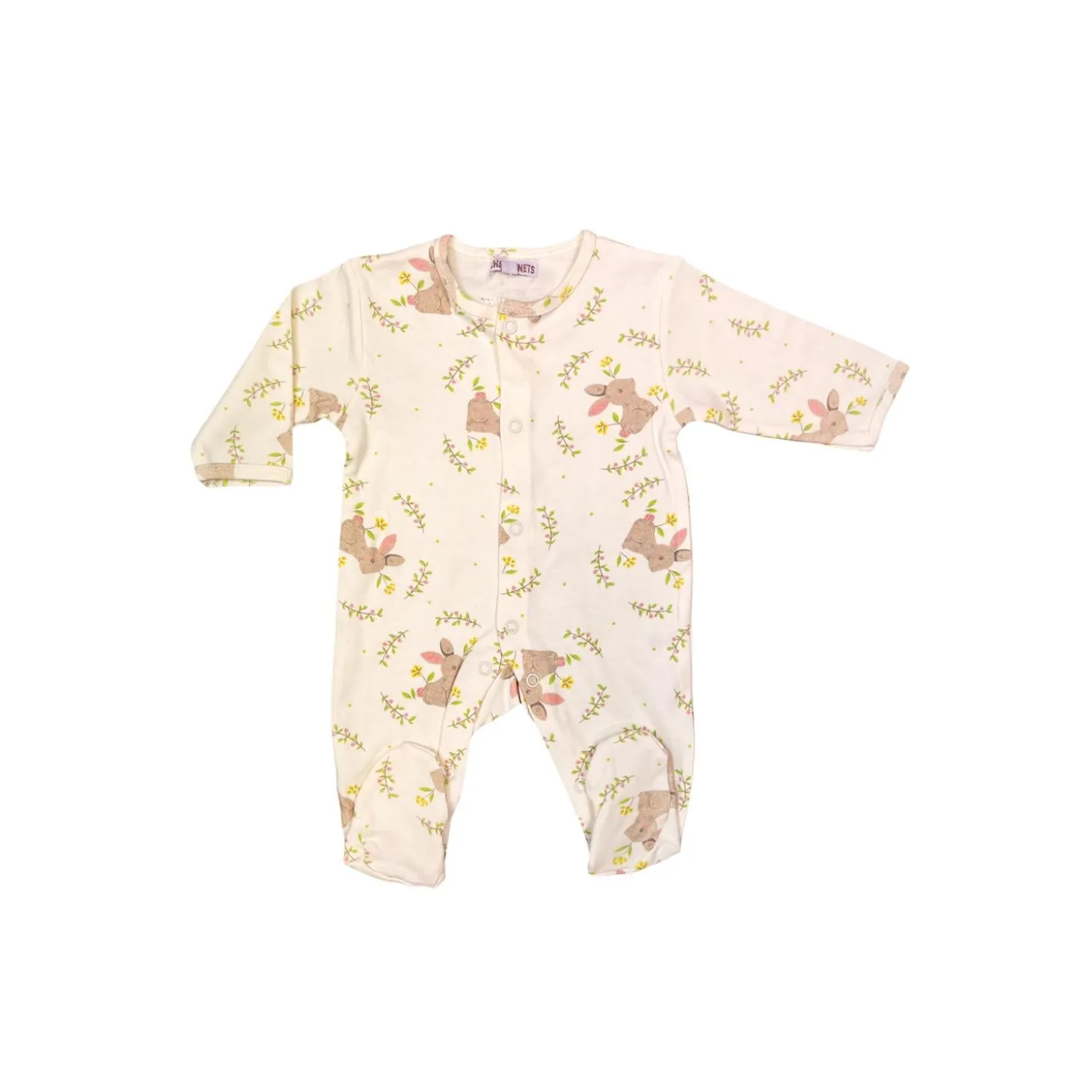 Les Chatounets Pyjama All-over Lapin fleur Ecru/Gris/Vert