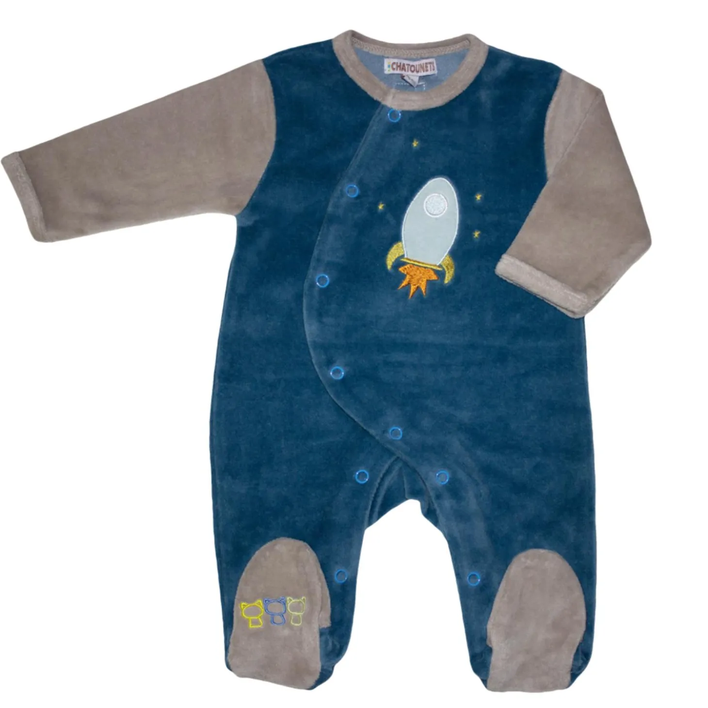 Les Chatounets Pyjama avec ouverture devant Ma fusée Gris prématuré
