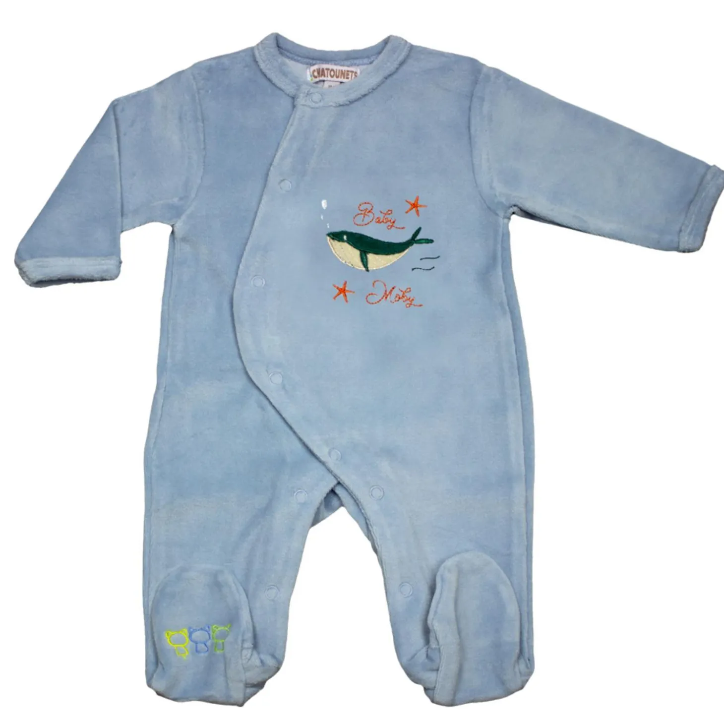 Les Chatounets Pyjama en velours Pieuve Bleu