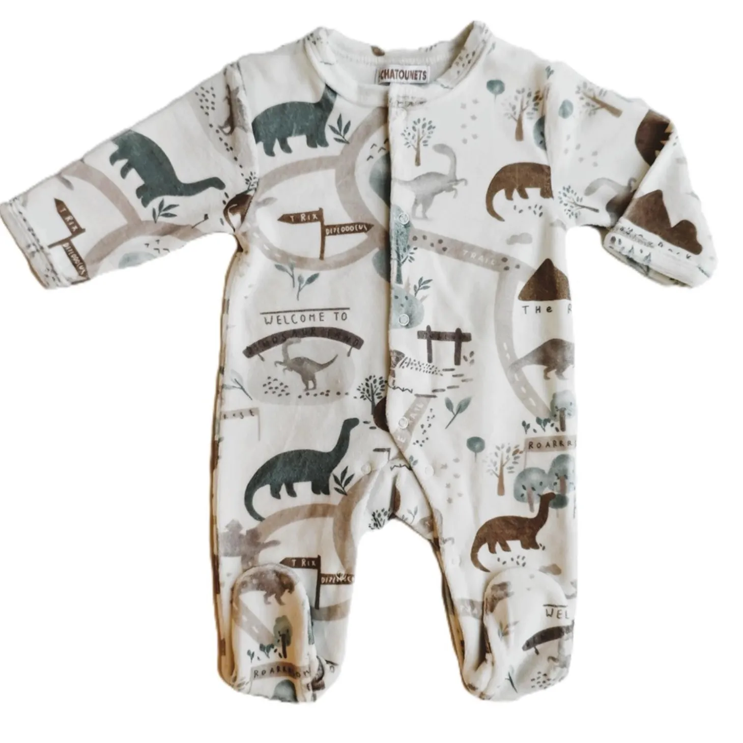Les Chatounets Pyjama en velours Pieuve Gris 2 6 mois