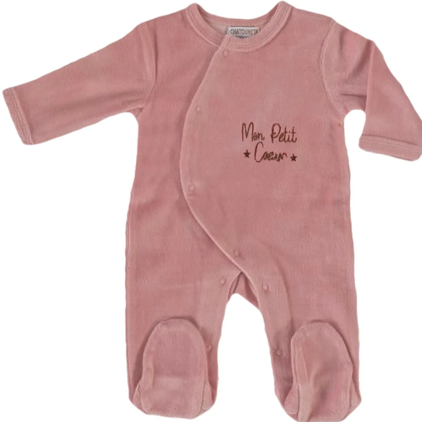 Les Chatounets Pyjama en velours Pieuve Blanc/Rose/Bleu/Vert/Gris 0-1 mois