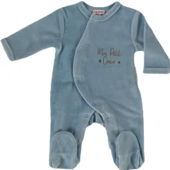 Les Chatounets                    Pyjama en velours Pieuve    Blanc/Rose/Bleu/Vert/Gris            0-1 mois