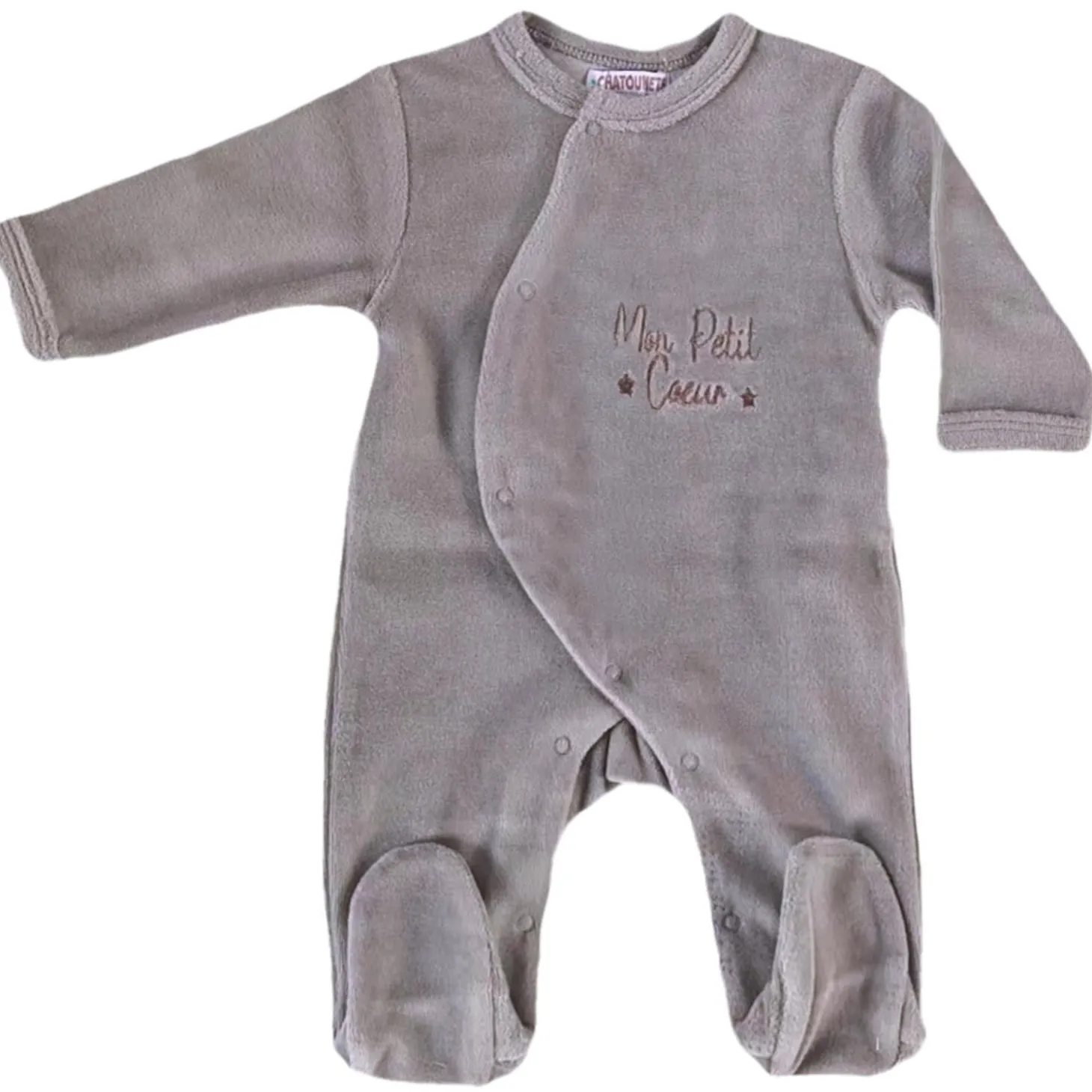 Les Chatounets Pyjama en velours Pieuve Blanc/Rose/Bleu/Vert/Gris 0-1 mois