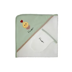 Les Chatounets                    Sortie de Bain et Gant Petit Poussin    Vert            72x72 cm