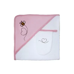 Les Chatounets                    Sortie de Bain et Gant Abeille    Rose            72x72 cm