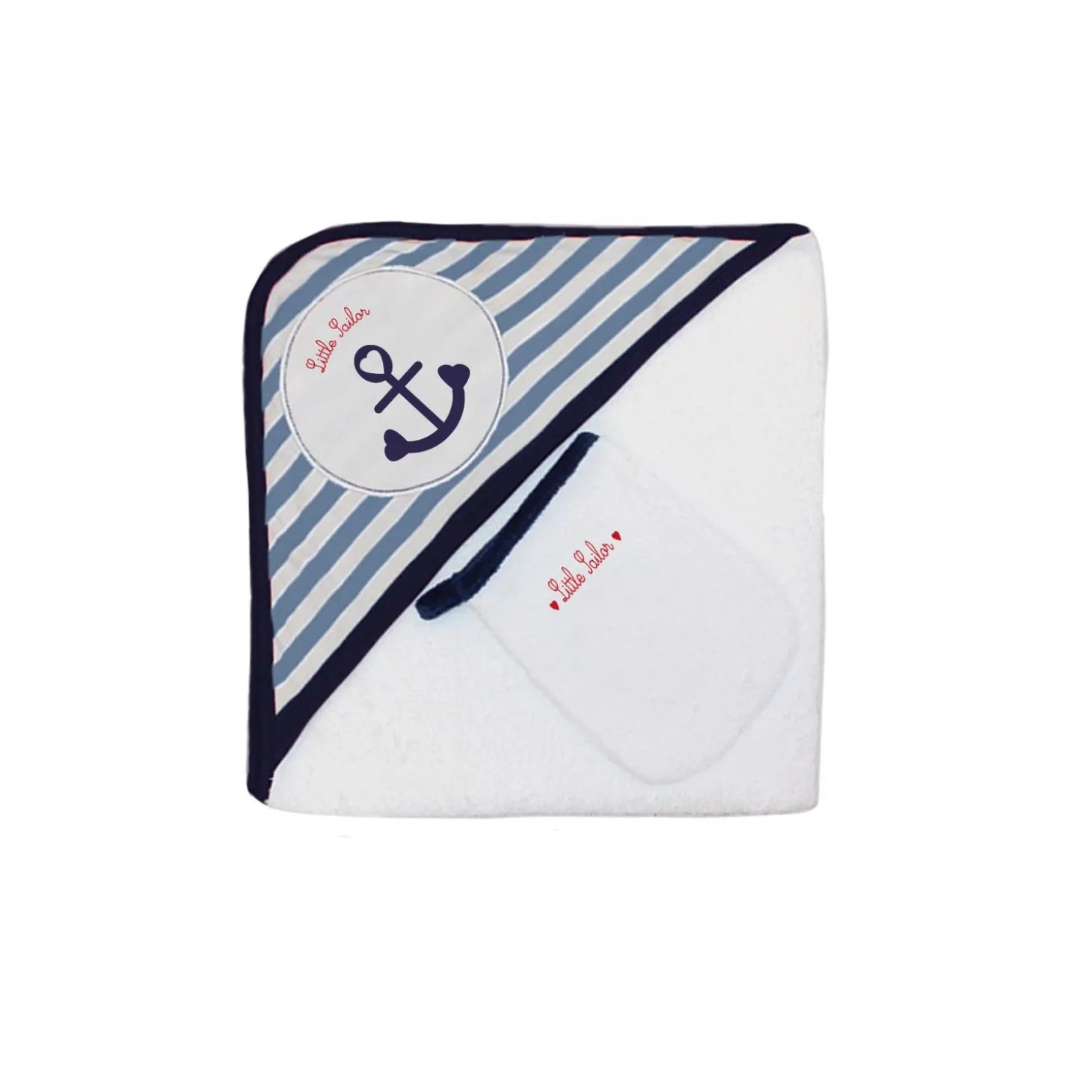 Les Chatounets Sortie de Bain et Gant Petit Marin Bleu 72x72 cm