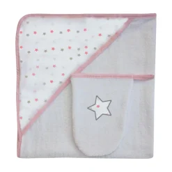Les Chatounets                    Sortie de bain + Gant    Etoile rose            72x72