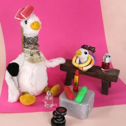 Les Déglingos Peluche Ptipotos Oie Maman/Bebe Blanc