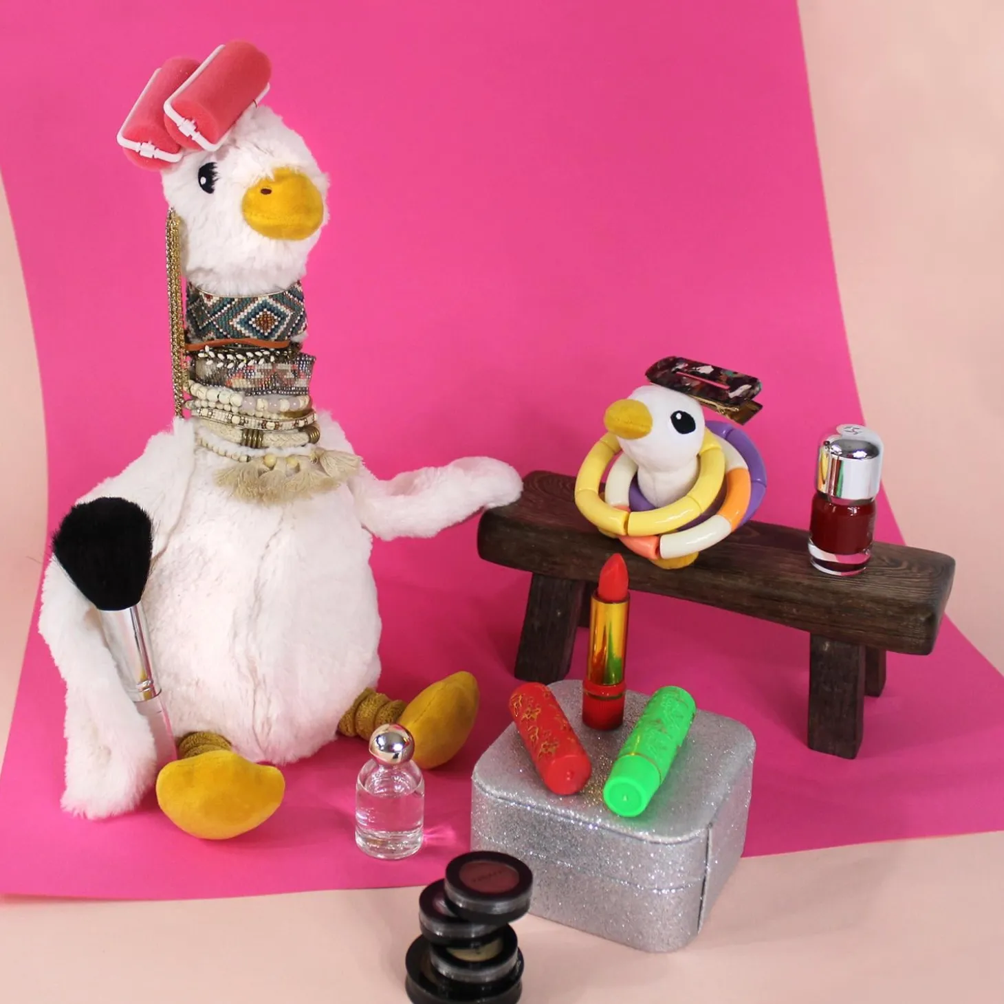 Les Déglingos Peluche Ptipotos Oie Maman/Bebe Blanc