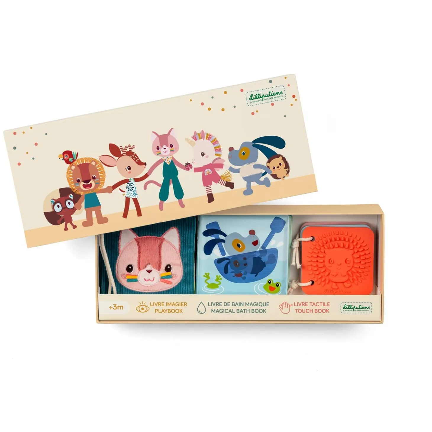 Lilliputiens Set de naissance 3 Livres Sensoriels Jardin Multicolore 03 mois
