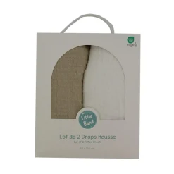 Little Band                    Lot de 2 Draps Housse Double Gaze     Écru/Taupe