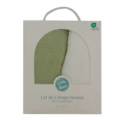Little Band                    Lot de 2 Draps Housse Double Gaze     Écru/Vert
