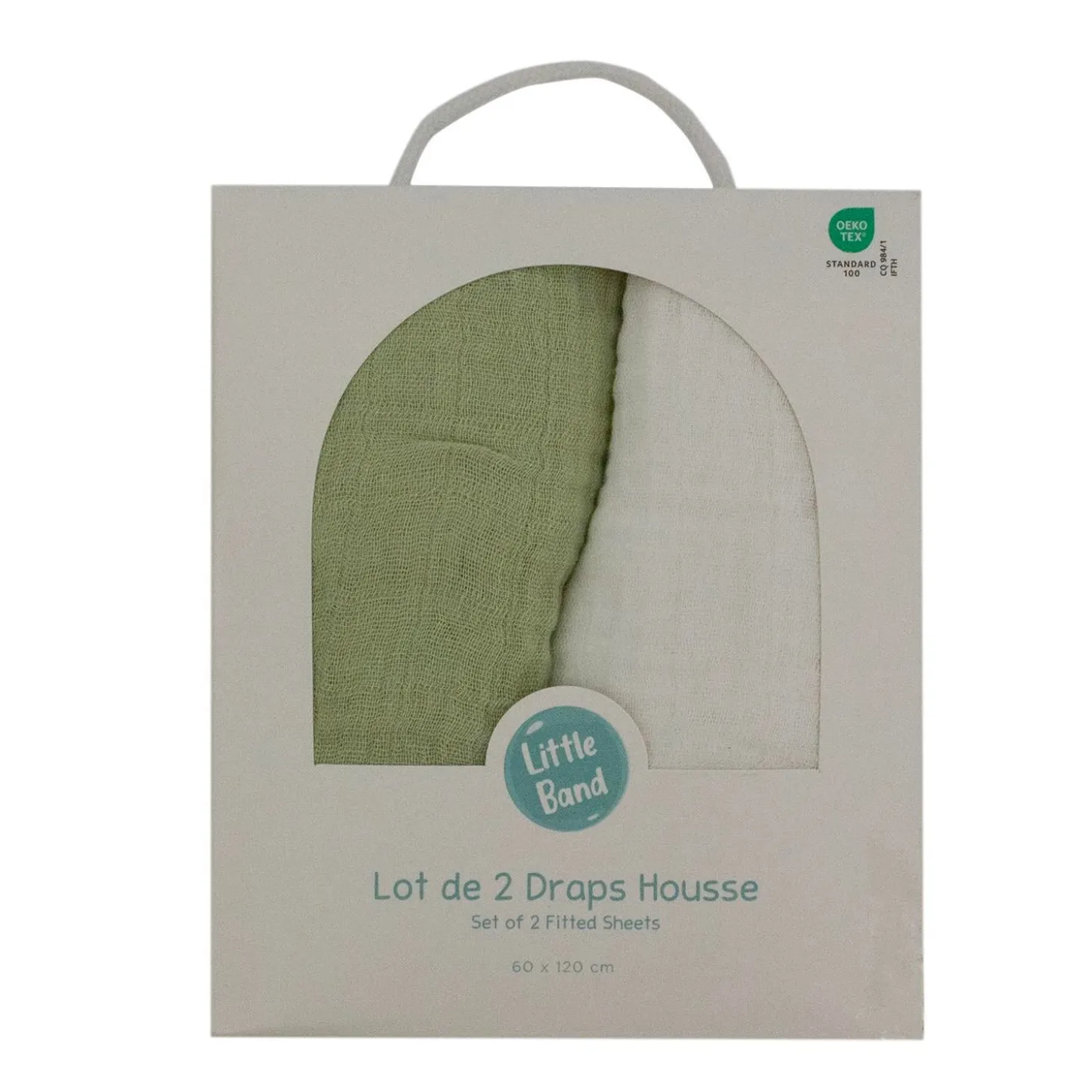 Little Band Lot de 2 Draps Housse Double Gaze Écru/Vert