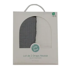 Little Band                    Lot de 2 Draps Housse Double Gaze     Écru/Gris