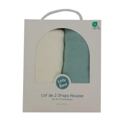 Little Band                    Lot de 2 Draps Housse Jersey     Écru/Bleu-Vert            60x120 cm