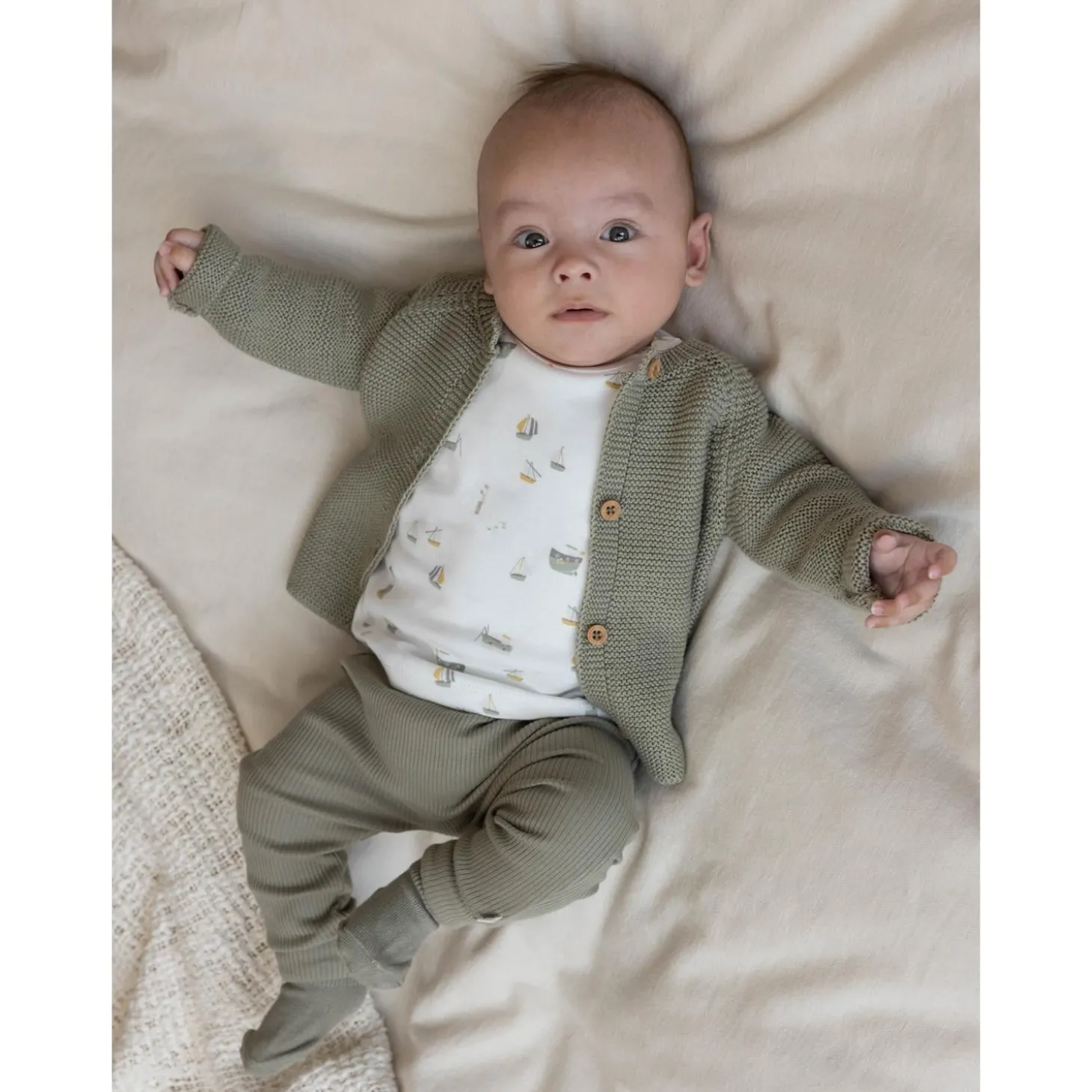 Little Dutch Cardigan en tricot olive 18 mois