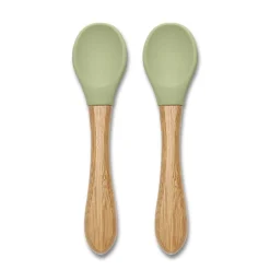 Lorelli                    Lot de 2 Cuillères Silicones Manche Bambou    Vert