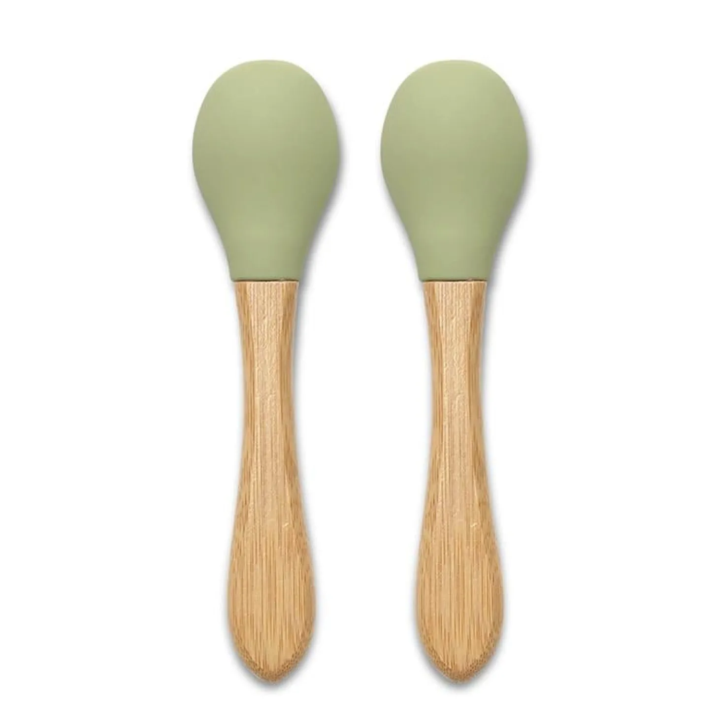 Lorelli Lot de 2 Cuillères Silicones Manche Bambou Vert