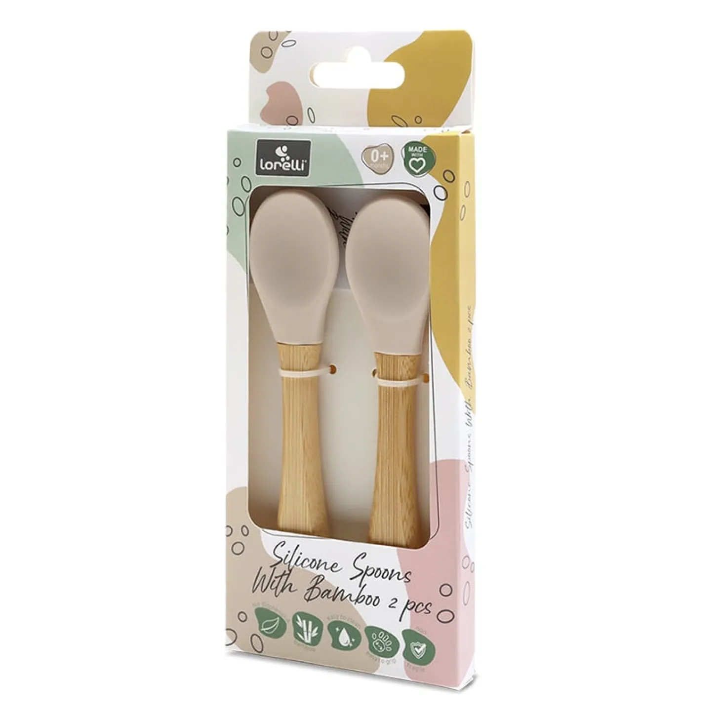 Lorelli Lot de 2 Cuillères Silicones Manche Bambou Beige