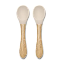 Lorelli                    Lot de 2 Cuillères Silicones Manche Bambou    Beige