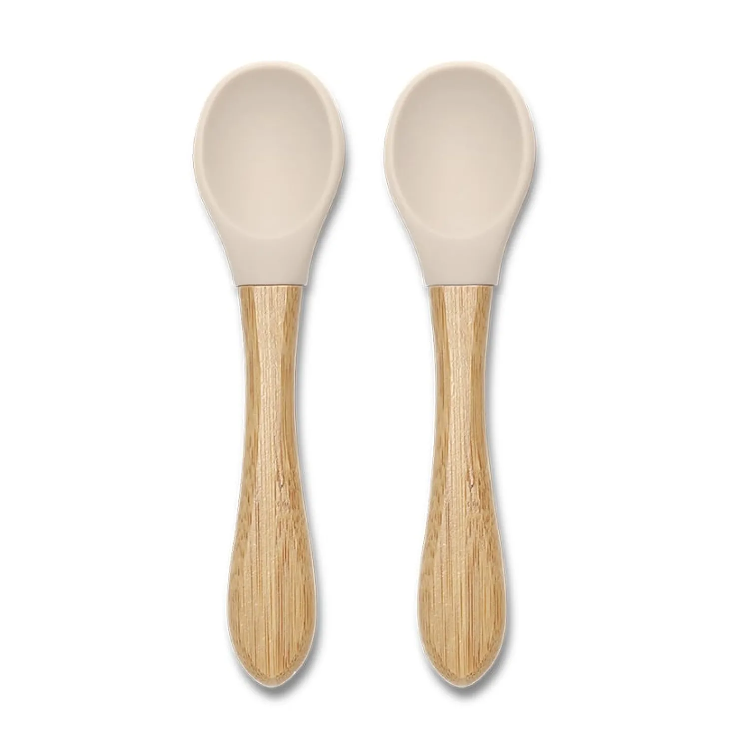 Lorelli Lot de 2 Cuillères Silicones Manche Bambou Beige