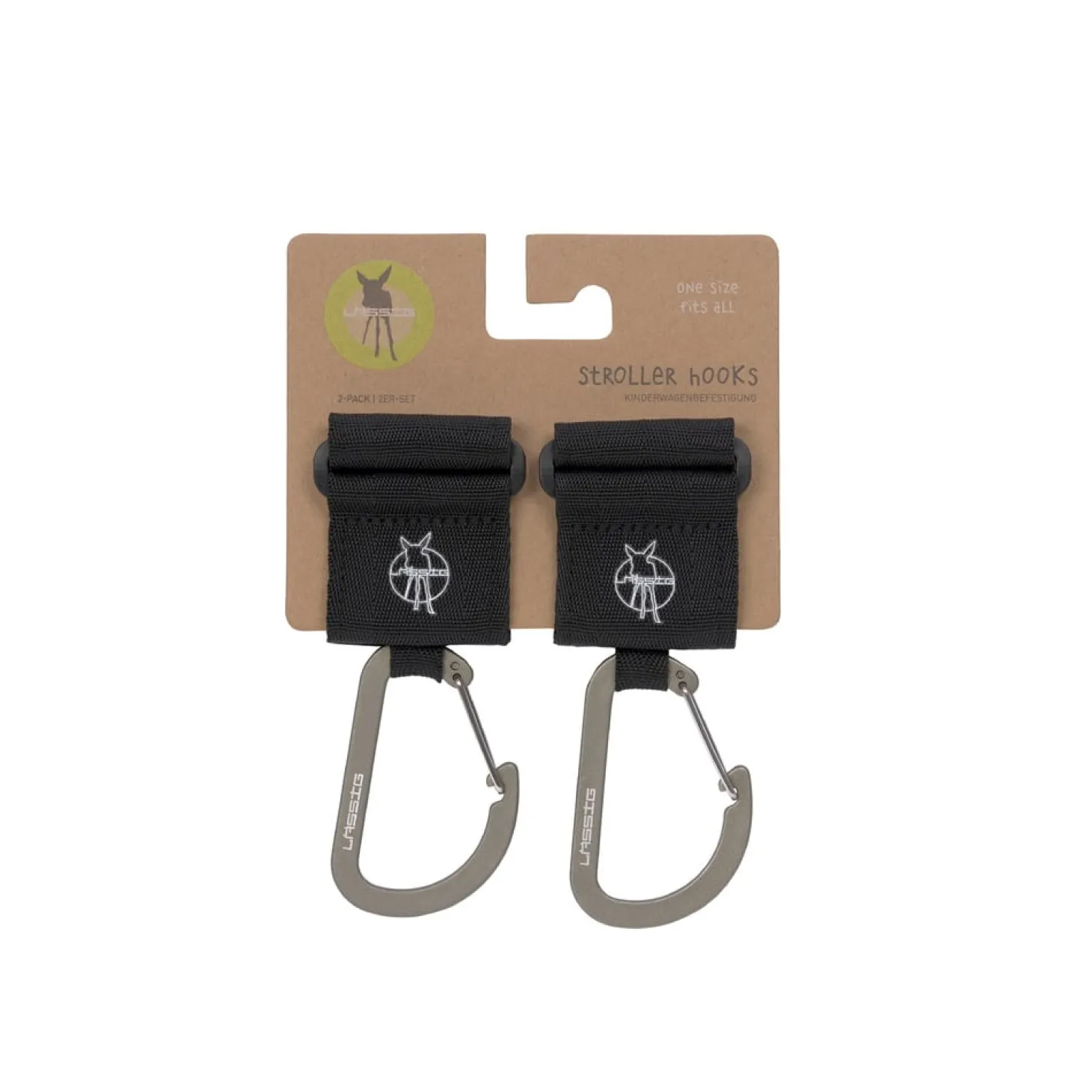 Lässig 2 attaches poussette avec mousqueton Noir