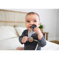 Lässig Attache sucette Bois/Silicone Tiny Smile Bleu Poudré