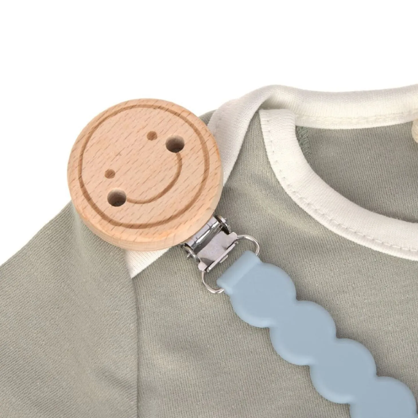 Lässig Attache sucette Bois/Silicone Tiny Smile Bleu Poudré