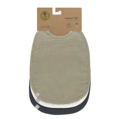 Lässig                    3 bavoirs mousseline médium à nouer    Olive
