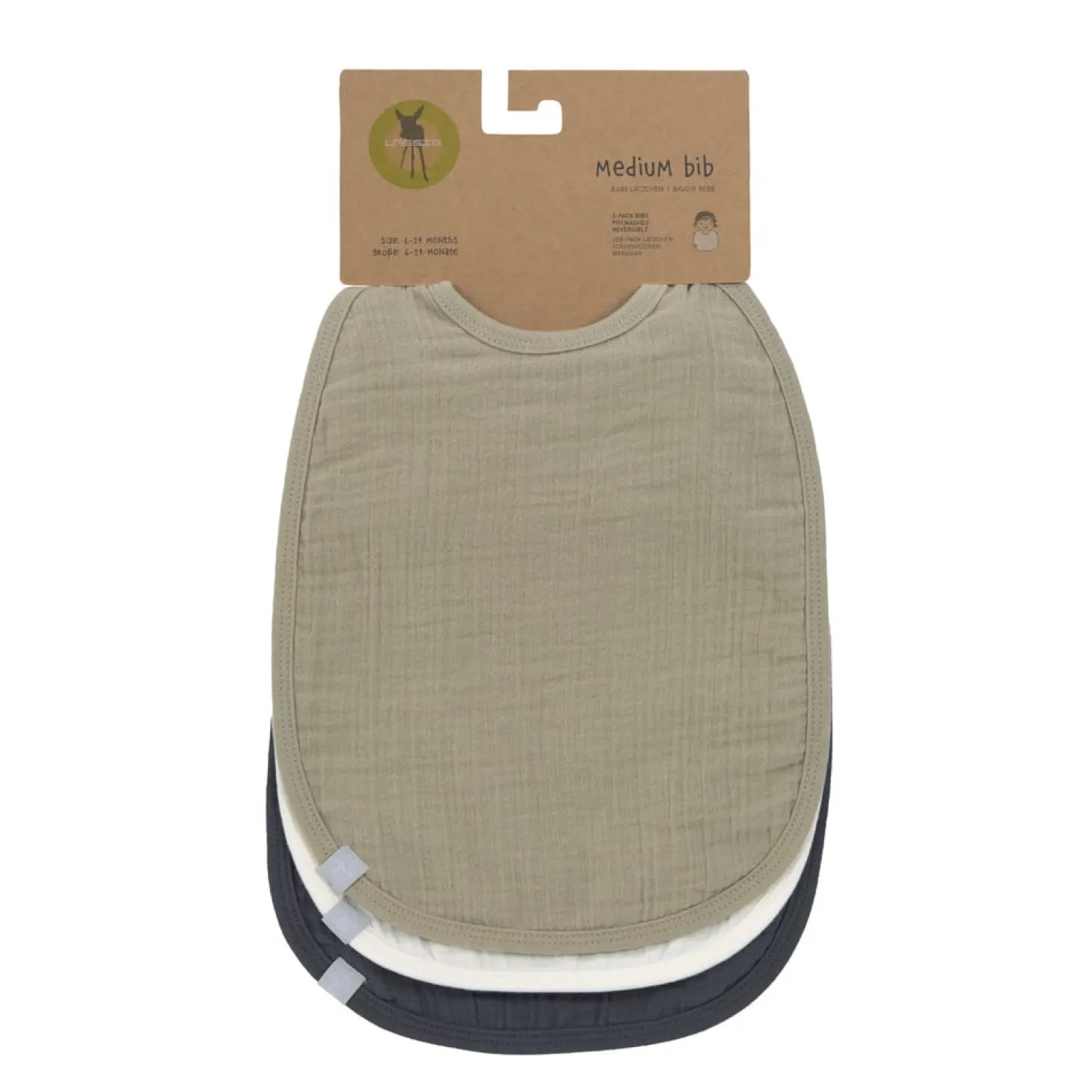 Lässig 3 bavoirs mousseline médium à nouer Olive