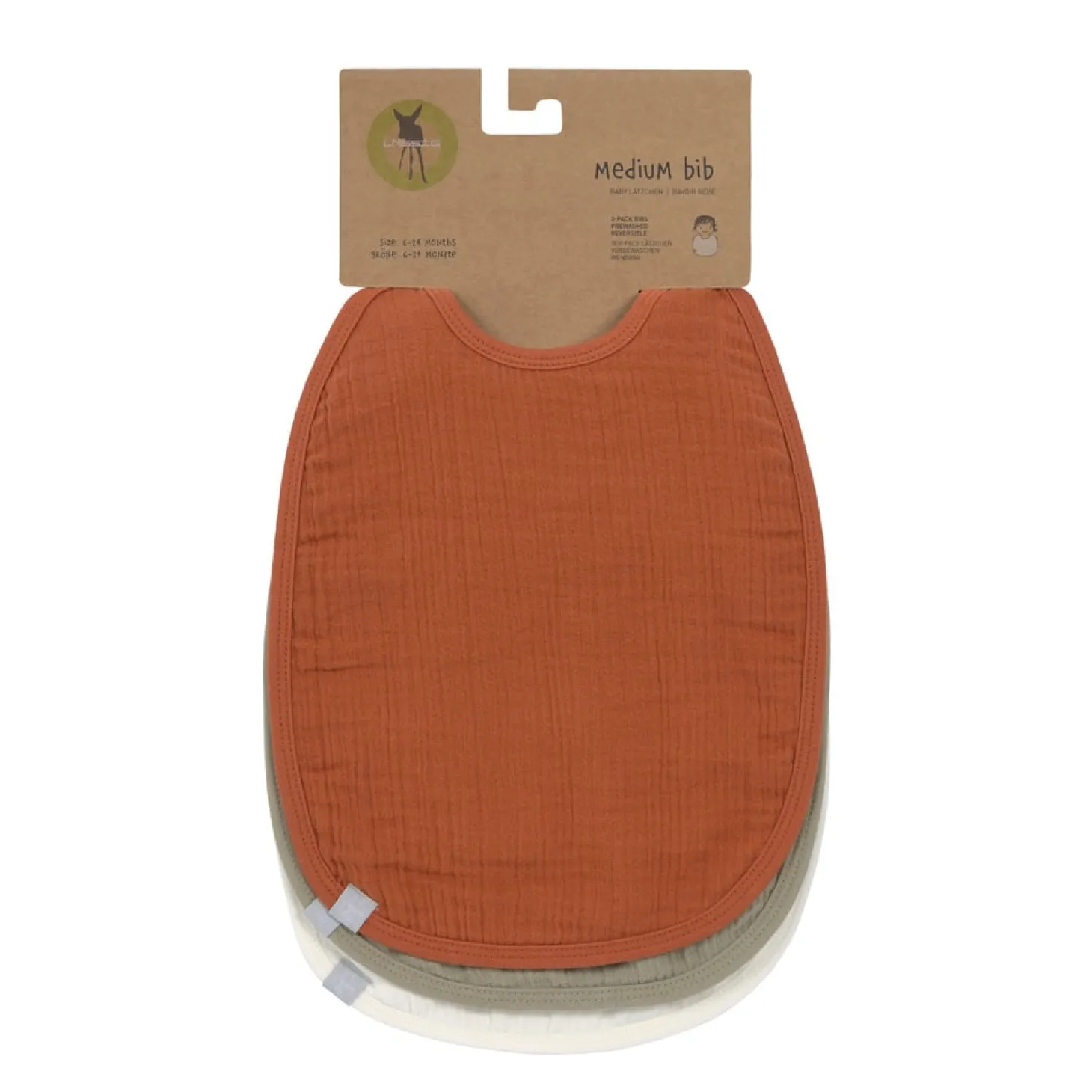 Lässig 3 bavoirs mousseline médium à nouer Rust/Olive