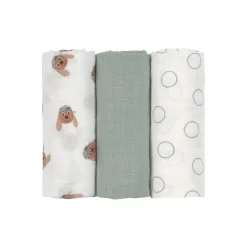 Lässig                    Lange mousseline GOTS M Tiny Team Chien    Vert            60x60 cm