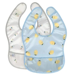 Lässig                    Lot de 2 bavoirs av. poche Happy Fruits    Citron Bleu