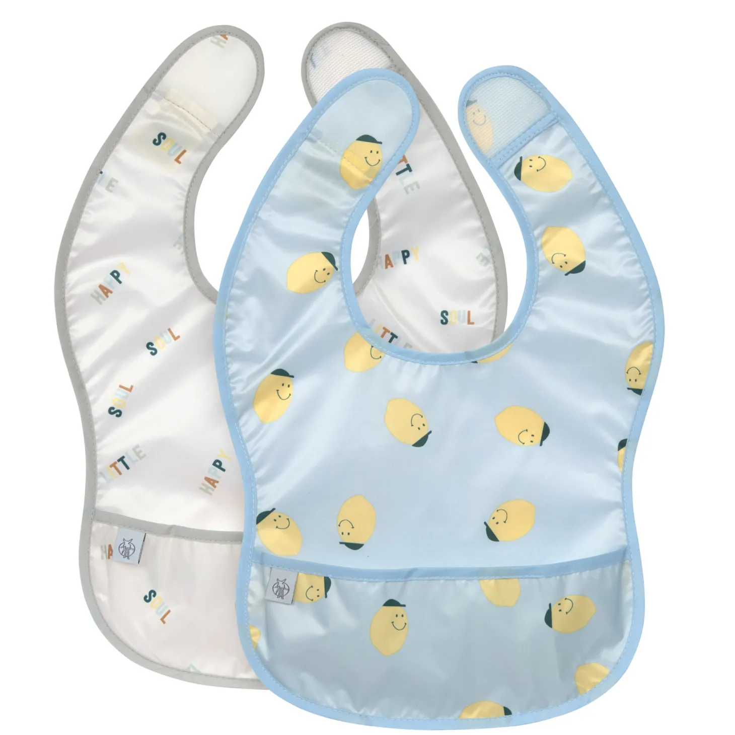 Lässig Lot de 2 bavoirs av. poche Happy Fruits Citron Bleu