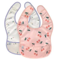 Lässig                    Lot de 2 bavoirs av. poche Happy Fruits    Cerise Rose