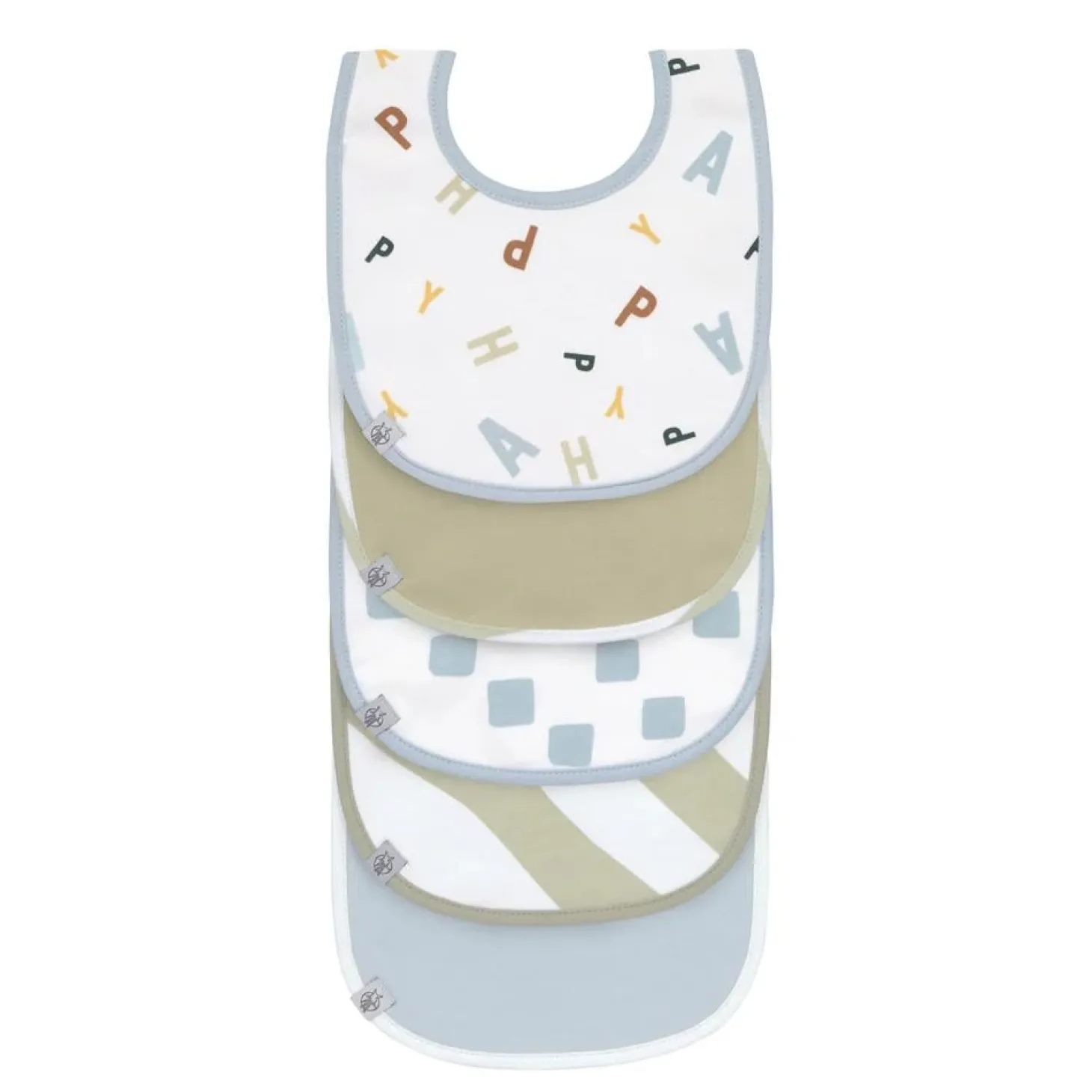 Lässig Lot de 5 bavoirs coton bio Happy Fruits Bleu Clair/Kaki Clair