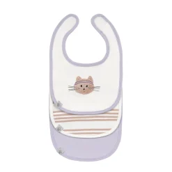 Lässig                    Lot de 3 bavoirs naissance Tiny Team Chat    Lilac