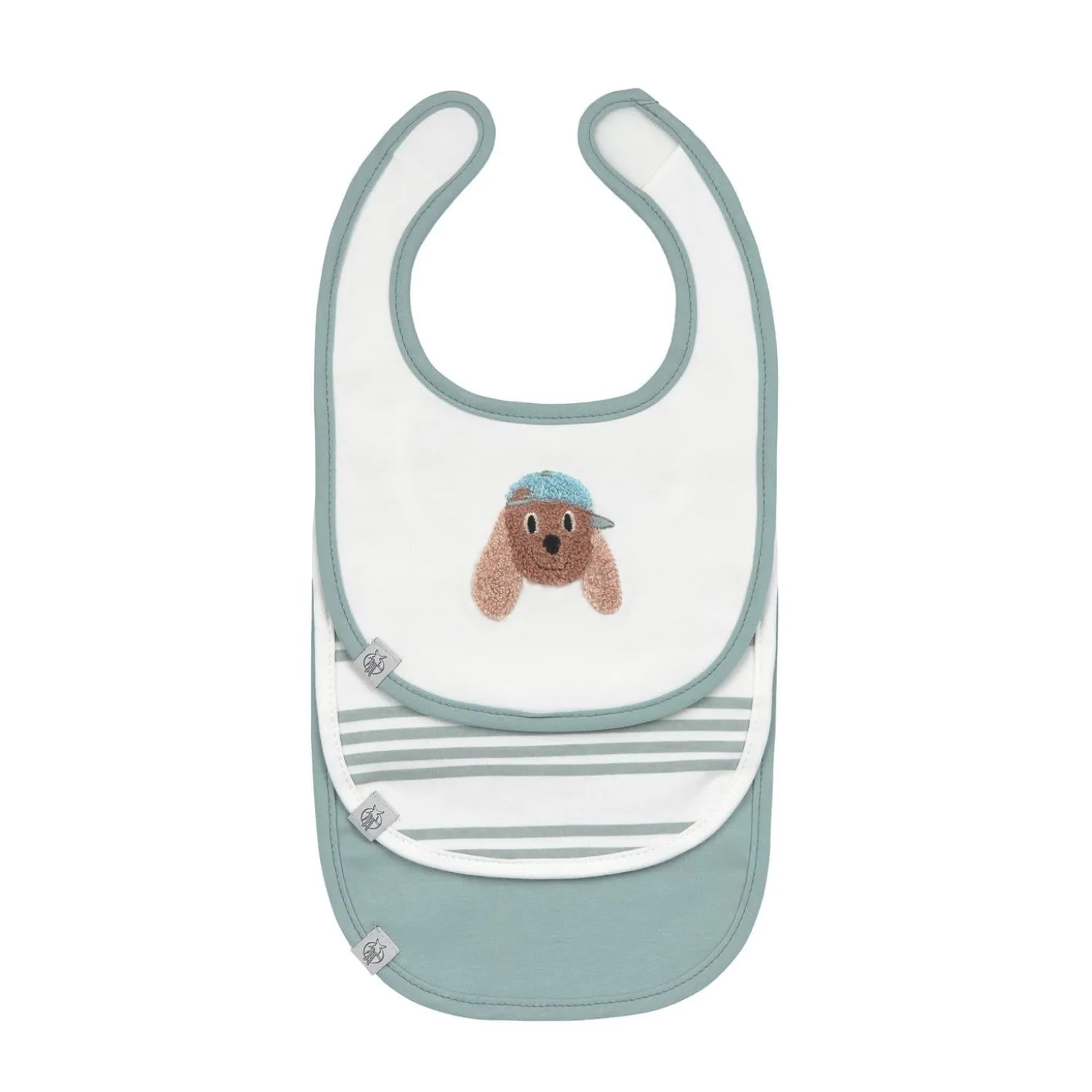 Lässig Lot de 3 bavoirs naissance Tiny Team Chien Vert