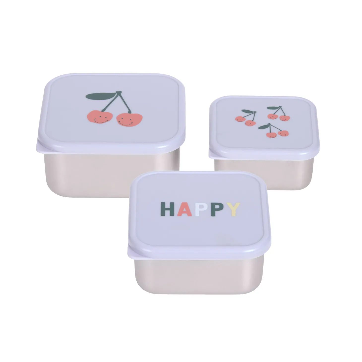 Lässig Lot de 3 boîtes à goûter inox Happy Fruits Cerise Lilas