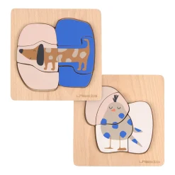 Lässig                    Puzzle en bois 2 pièces Little Mateys    Chien/Oiseau Bleu